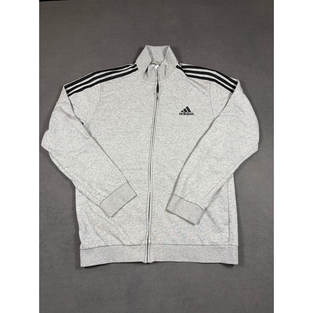 Adidas Track Jacket Mens Large Gray 3-Stripe Full Zip Athletic